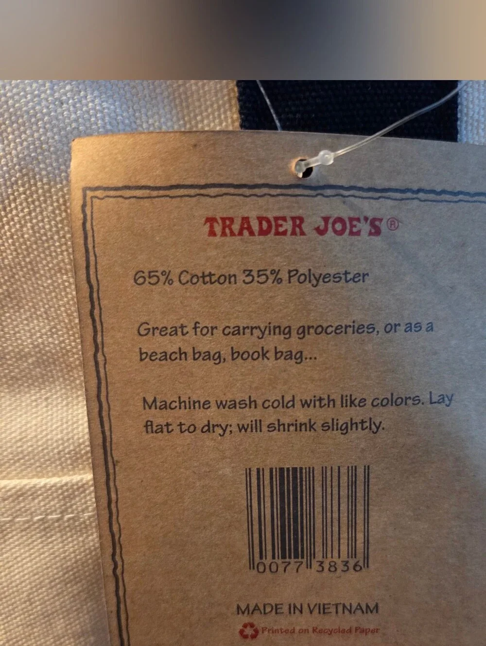 Trader Joe's canvas tote bag. (Large)